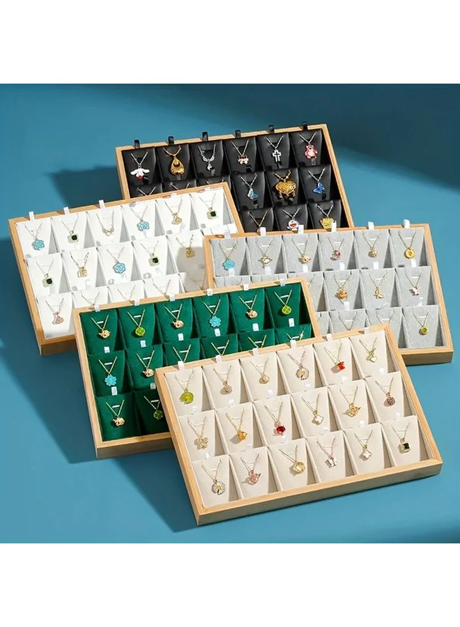 Black Wooden Jewelry Display Tray With 18 Compartments And Green Felt Lining - Image 1